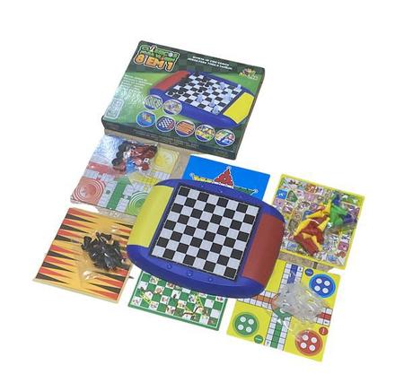 Jogos clássicos compacto 8 em 1 Xadrez, Damas 2 a 4 jogador para família  diversão - Art Brink - Jogo de Dominó, Dama e Xadrez - Magazine Luiza