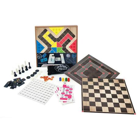 6 Jogos Clássicos- Xadrez, Dama, Dominó, Ludo, Trilha e Bingo