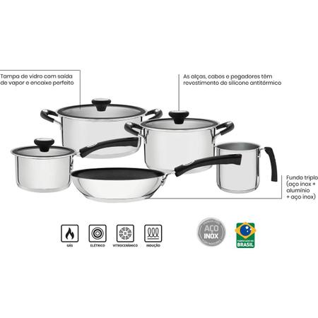 Jogos de Panelas Tramontina Indução Inox Solar Silicone 5 Pç Imagem de Jogos de Panelas Tramontina Indução Inox Solar Silicone 5 Pç