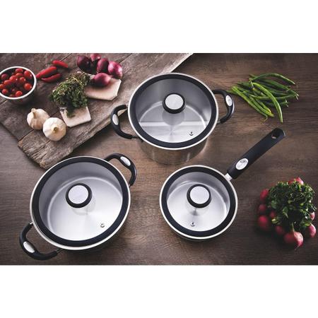 Jogos de Panelas Tramontina Indução Inox Solar Silicone 5 Pç Imagem de Jogos de Panelas Tramontina Indução Inox Solar Silicone 5 Pç