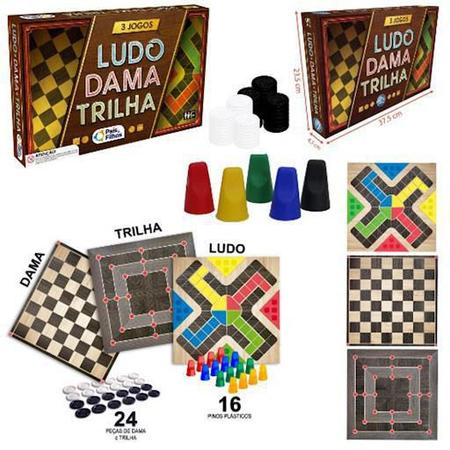 Jogo de Tabuleiro 3 Jogos Ludo, Dama e Trilha Pais e Filhos – Bilharmais®