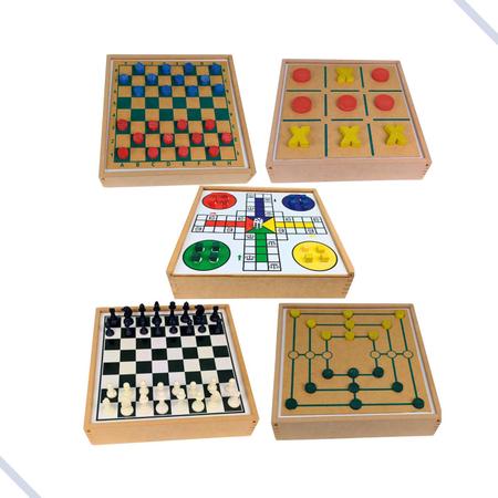 Imagem de Jogos de Tabuleiros 5 em 1 Dama Xadrez Ludo Jogo Da Velha Trilha