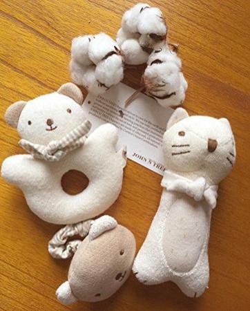 Imagem de JOHN N TREE Organic Baby First Friends, Animais de pelúcia (Kitty & Baby Bear Rattle Set) Boneca de fixação para o bebê