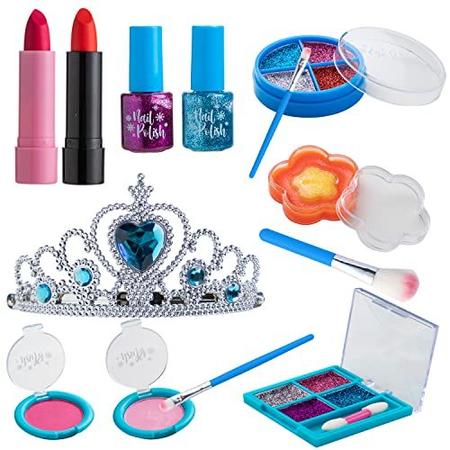 Kit de maquiagem para meninas fingir jogo de maquiagem kit de cosméticos  atóxicos brinquedos 14 peças com saco de armazenamento presente de natal  presente de aniversário : : Beleza