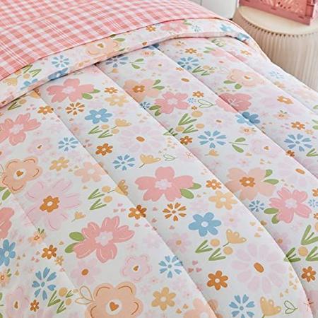 Imagem de Joyreap 4 Peças Algodão Toddler Conjunto de Cama, Rosa Flores Design, Soft n Respirável Algodão Toddler Comforter Set para Meninas, Inclui Comforter Acolchoado, Folha de Cama Equipada, Folha superior e Capa de Travesseiro