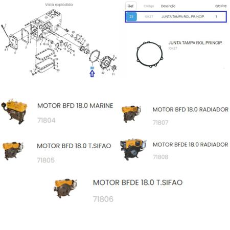 Imagem de Junta Tampa Rol Principal Do Motor BFD 18.0hp Termossifão