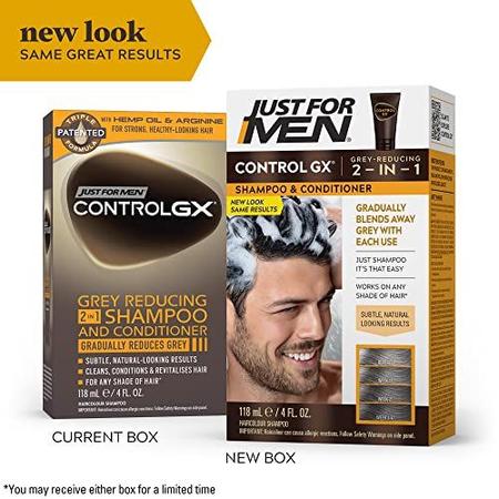 Imagem de Just For Men Control GX - Shampoo 2 em 1 para Redução de Cabelos Grisalhos, 118mL