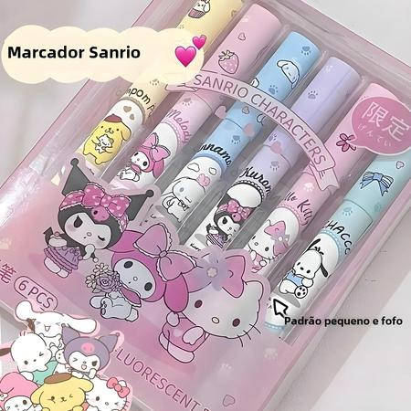 Imagem de Kawaii Hello Kitty Kuromi Melodia Cinnamoroll Conjunto De Canetas Marcadoras 6 Peças De Papelaria