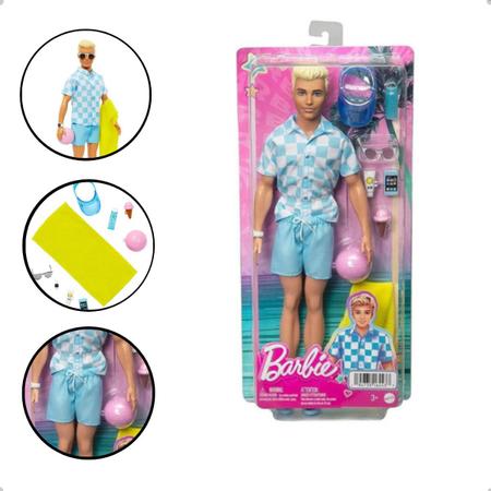 Boneco Ken Barbie Filme Dia de Praia e Acessórios HPL74 Mattel