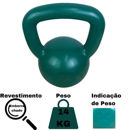 Kettlebell Emborrachado c/ Alça Pintada Colorido Peso:14KG