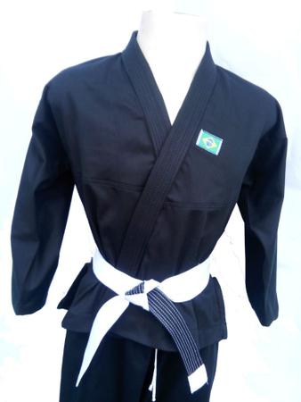 Imagem de Kimono Infantil Preto Para Jiujitsu Tamanho M2 Com Faixa Branca Com Ponta Preta