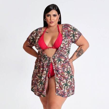 Imagem de Kimono Plus Size Crepe Estampado Saída De Praia