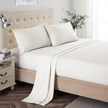 Imagem de King Sheet Set, 2400 Thread Count Soft Deep Pocket Microfiber Sheets, 4 Peças Folhas de Cama de Marfim & Fronhas