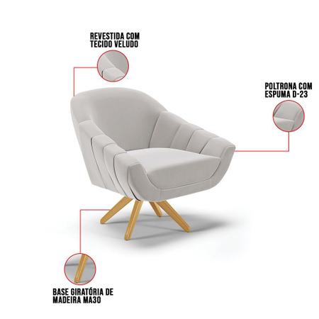 Imagem de Kit 01 Namoradeira 02 Lugares e 01 Poltrona Giratória Giovana Veludo Base Madeira MA30 - D'Rossi