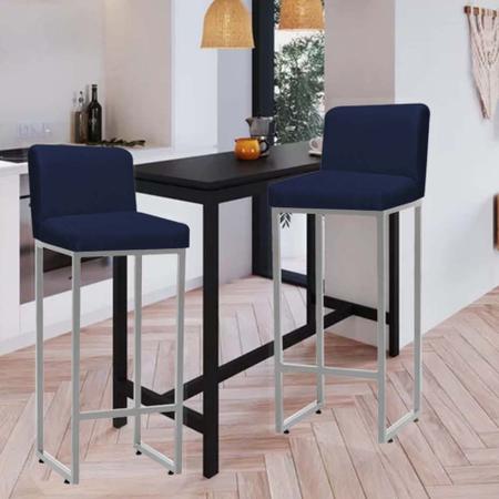 Kit 02 Banqueta Alta Com Encosto Lucca -60cm chão até o assento Industrial Ferro Cinza Sintético Azul Marinho - Ahz Móveis - AHAZZO MÓVEIS Imagem de Kit 02 Banqueta Alta Com Encosto Lucca -60cm chão até o assento Industrial Ferro Cinza Sintético Azul Marinho - Ahz Móveis