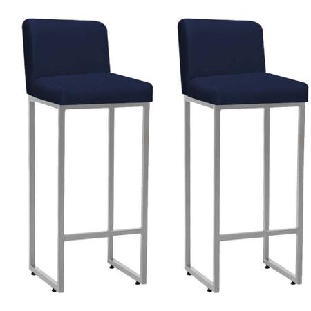 Kit 02 Banqueta Alta Com Encosto Lucca -60cm chão até o assento Industrial Ferro Cinza Sintético Azul Marinho - Ahz Móveis - AHAZZO MÓVEIS Imagem de Kit 02 Banqueta Alta Com Encosto Lucca -60cm chão até o assento Industrial Ferro Cinza Sintético Azul Marinho - Ahz Móveis