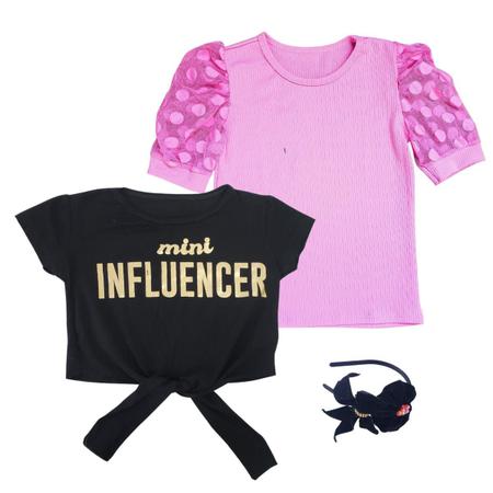 Kit 02 Blusinha Infantil Menina Cropped Amarrar Mini Influencer +