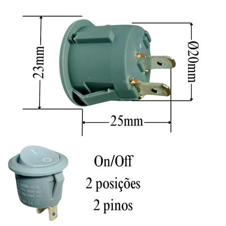 Imagem de kit 02 Botão Chave Liga Desliga Tic Tac De Embutir Redondo Movel Mdf 23mm cinza