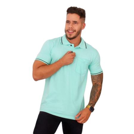 Imagem de Kit 02 Camisas  Gola Polo Masculina com Bolso Tecido Fio 30.1 100% Algodão ( Cores Variadas )