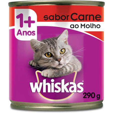 Imagem de KIT 02 LATAS Ração Úmida Whiskas Lata Patê de Carne para Gatos Adultos