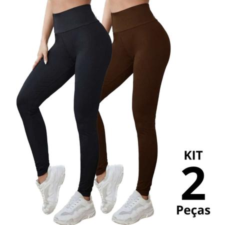 Imagem de Kit 02 Legging Peluciada Flanelada Térmica Cós Alto Inverno Zero Transparência