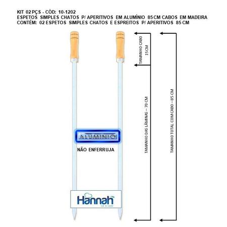 Kit 05 Peças Espeto Churrasco Alumínio 85 Cm Chato Estreito Aperitivo Cabo  Em Madeira Revestido Alumínio - HANNAH LAR E LAZER - Espeto - Magazine Luiza