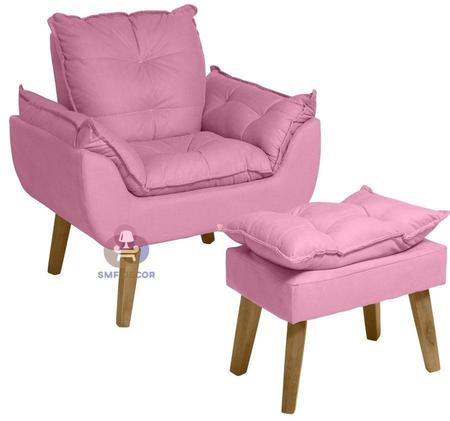 Imagem de Kit 02 Poltrona/Cadeira Decorativa E Puff Glamour Rosê Com Pés Quadrado