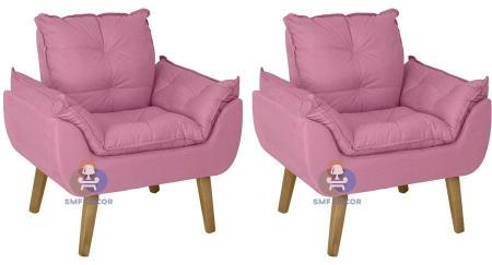Imagem de Kit 02 Poltrona/Cadeira Decorativa Glamour Rosê Com Pés Quadrado