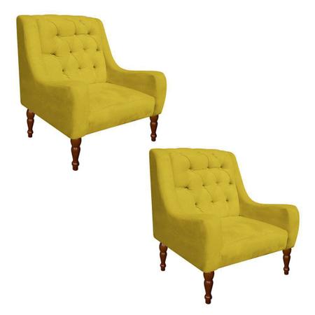 Imagem de Kit 02 Poltrona Decorativa Maia Suede Amarelo - D'Rossi