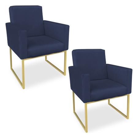 Imagem de Kit 02 Poltronas Clarice Veludo Base Metálica Industrial Dourado - Pallazio