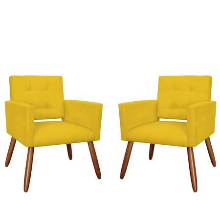 Imagem de Kit 02 Poltronas Decorativas Dália para Sala e Quarto Pés Palito Suede Amarelo - WeD Decor