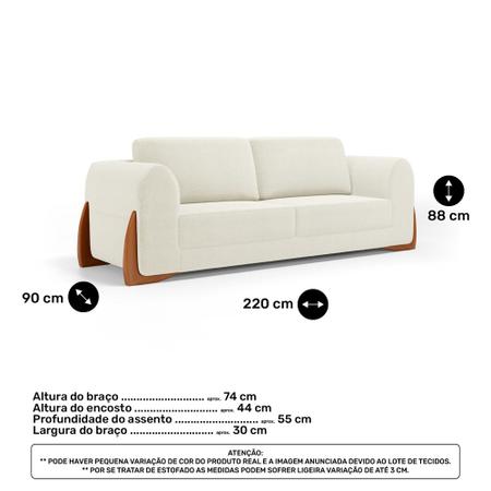 Imagem de Kit 02 Poltronas e 01 Sofá Bloom 220cm 03 Lugares com Pés de Madeira Bouclê Off White - Abmaza