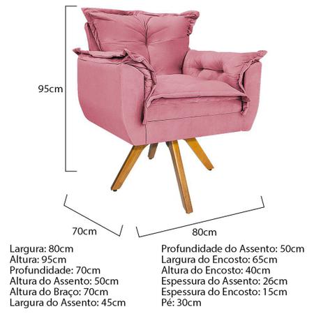 Imagem de Kit 02 Poltronas e Puff Opala Base Giratória de Madeira Suede Rosa Bebê - DAMAFFÊ MÓVEIS