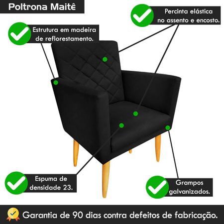 Imagem de Kit 02 Poltronas + Puff Maitê Suede Preto para sala - 2M Decor