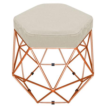 Imagem de Kit 02 Puffs Banco Decorativo Aramado Hexagonal Base Eiffel Bronze Suede Bege - Desk Design