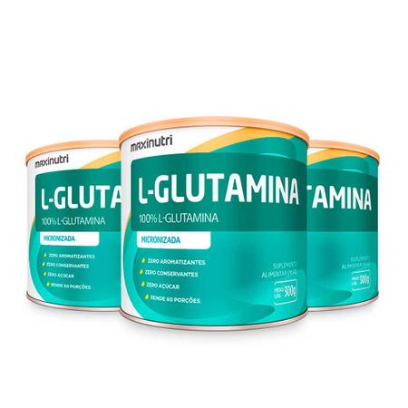 Imagem de Kit 03 Aminoácido L-Glutamina Lata 300g 100% Pura Maxinutri