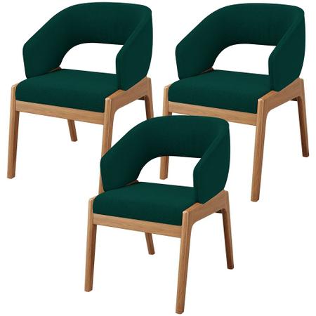 Imagem de Kit 03 Cadeiras de Jantar e Estar Living Estofada Lince L02 Bouclê Verde - Lyam Decor