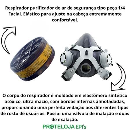 Imagem de Kit 03 Máscara Respirador Para Proteção Química Gases VOGA Facial 1/4 Com 1 Filtro para pintura contra vapores organicos absorção quimica gases acidos