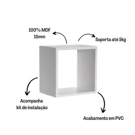 Imagem de kit 03 Nichos Quadrados MDF 30x30cm Branco Decoração Sala Banheiro Cozinha Quarto Bebê Infantil Madeira Expositor Escritório Salão Lavabo Parede