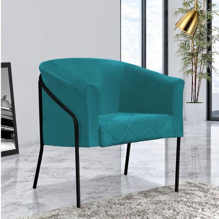 Kit 03 Poltrona Cadeira Roni Luxo Industrial Ferro Preto Suede Azul Turquesa - Ahz Móveis - AHAZZO MÓVEIS Imagem de Kit 03 Poltrona Cadeira Roni Luxo Industrial Ferro Preto Suede Azul Turquesa - Ahz Móveis