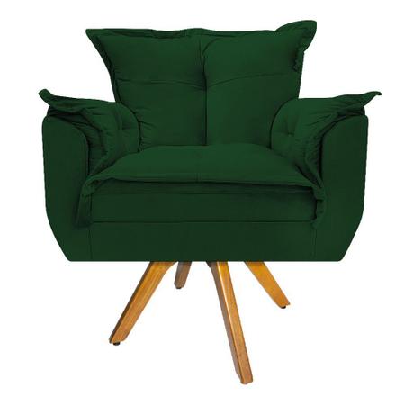 Imagem de kit 03 Poltronas Decorativas Apolo Base Giratória de Madeira Suede Verde