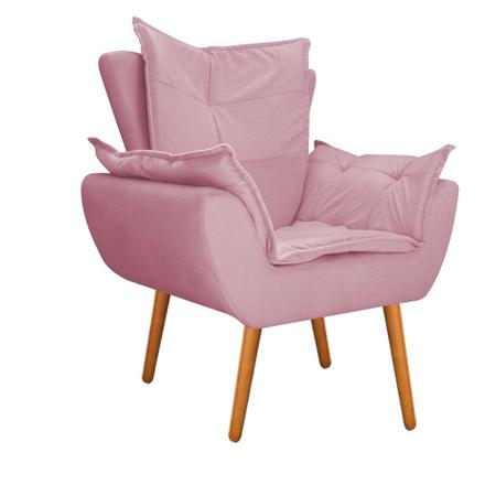 Imagem de kit 03 Poltronas Decorativas Fenzzi Palito Mel Suede Rosa Bebê - KDAcanto Móveis