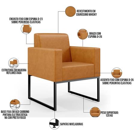 Kit 03 Poltronas Decorativas Sala Base fixa Metal Helô L02 Sintético Whisky - Lyam Decor Imagem de Kit 03 Poltronas Decorativas Sala Base fixa Metal Helô L02 Sintético Whisky - Lyam Decor