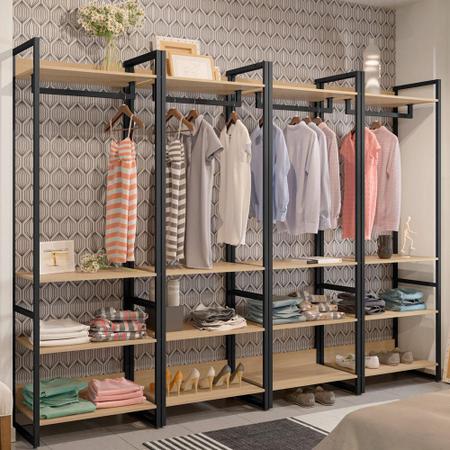 Imagem de Kit 04 Closets Guarda Roupa Industrial Modulado 210x70 cm Blind F01 Nature - Lyam Decor