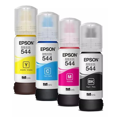 Imagem de Kit 04 garrafas de tintas para Tank  T544  com Impressora  L3150, L3110, L5190, L3250, L3210, L5290, L5590