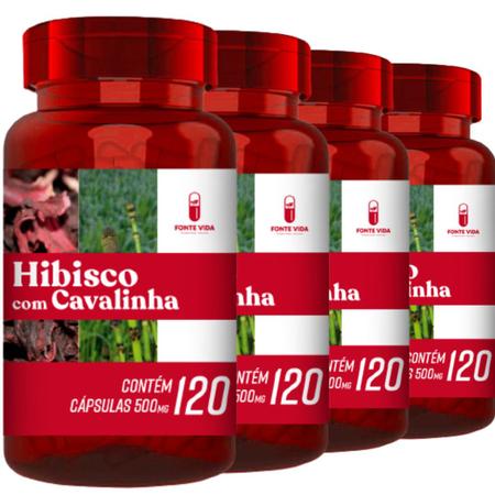 Imagem de KIT 04 Hibisco Com Cavalinha 120 Capsulas 500mg Fonte Vida