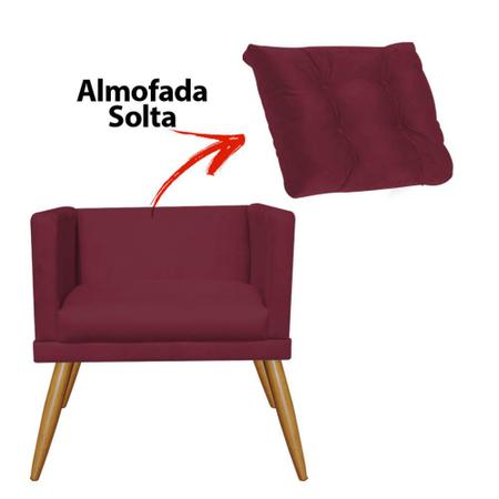 Imagem de Kit 04 Poltrona Cadeira Milena Confort Com almofada Sala Recepção Escritório Pé Madeira Suede Bordô - DAMAFFÊ MÓVEIS