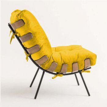 Imagem de Kit 04 Poltronas Costela Decorativa Sala de Estar Quarto Suede Amarelo - KDAcanto Móveis