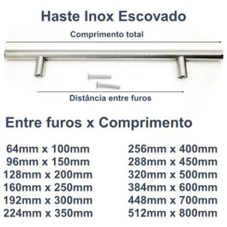 Imagem de Kit 04 Puxadores Haste Escovado Inox 224mm Armário Moveis