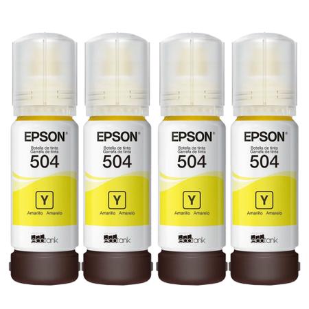 Imagem de Kit 04 Refil Tinta T504 L4150 L4160 L6161 L6191 L6171 Original Amarelo